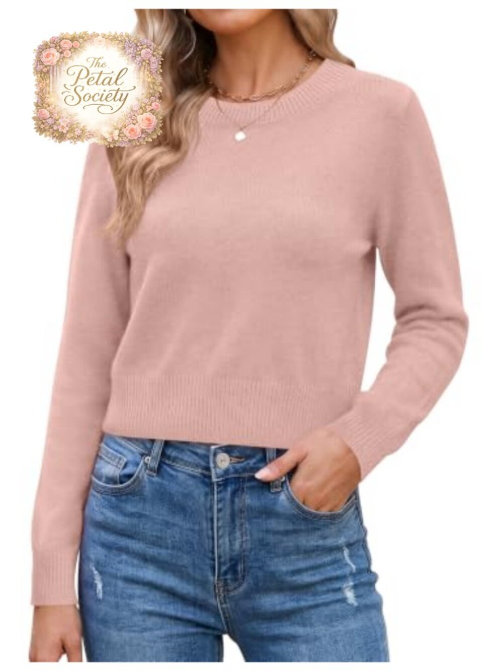 LOMON Women's Cropped Sweater Crewneck Long Sleeve Knit Pullover